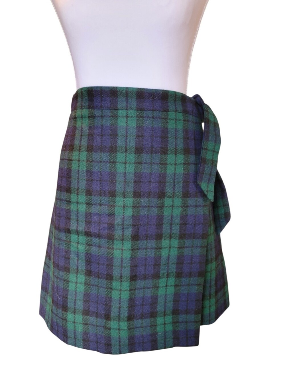 J.Crew Navy Green Plaid Wool Wrap Skirt